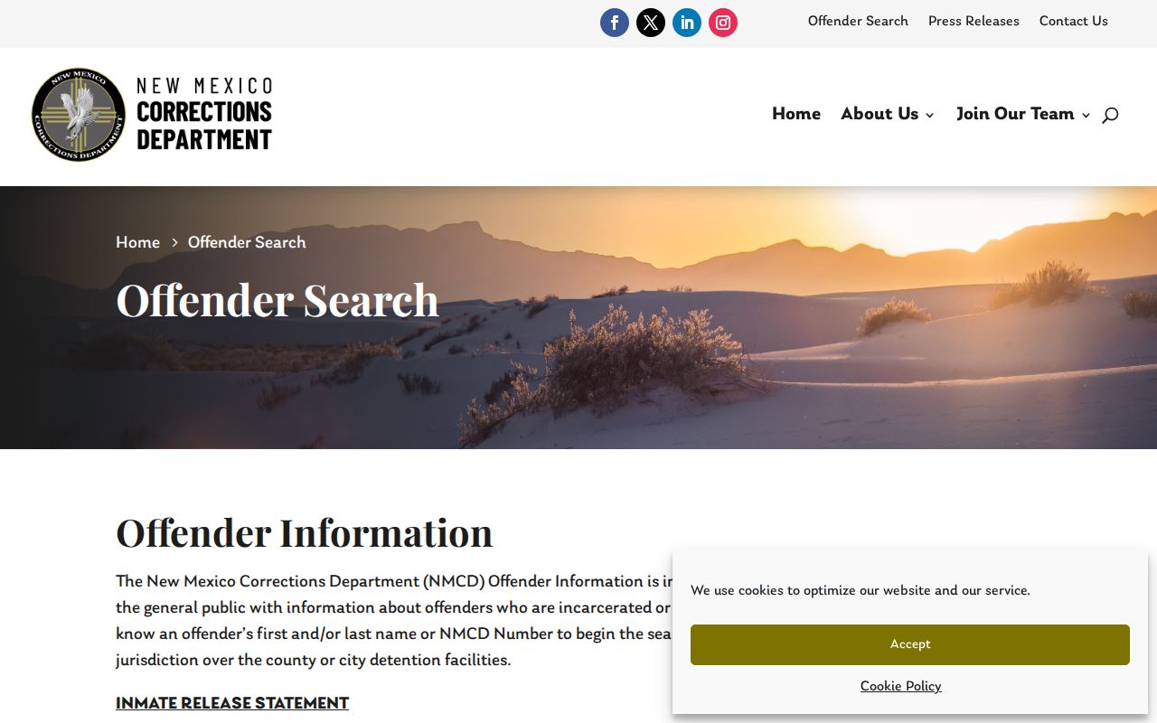 NMCD offender search guidance for De Baca County released inmates