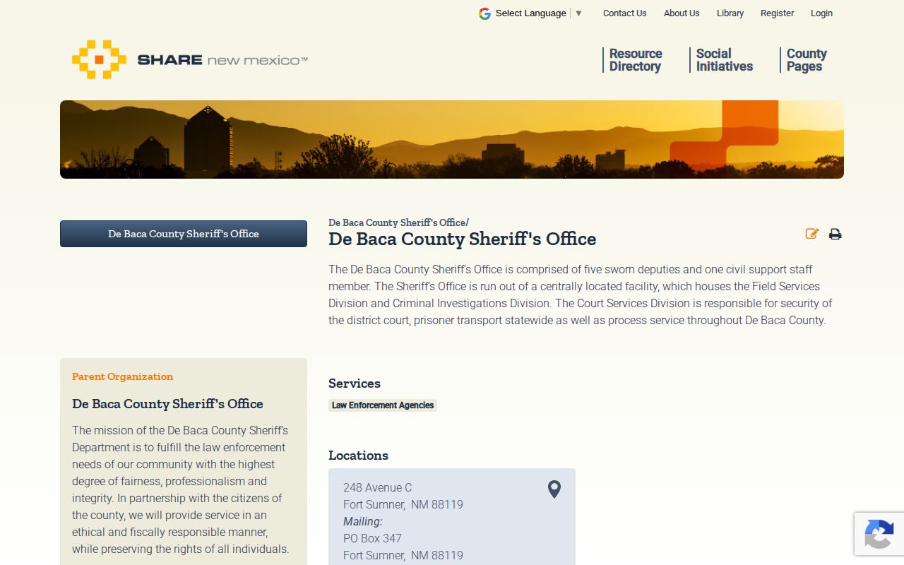 De Baca County Sheriff release records contact source