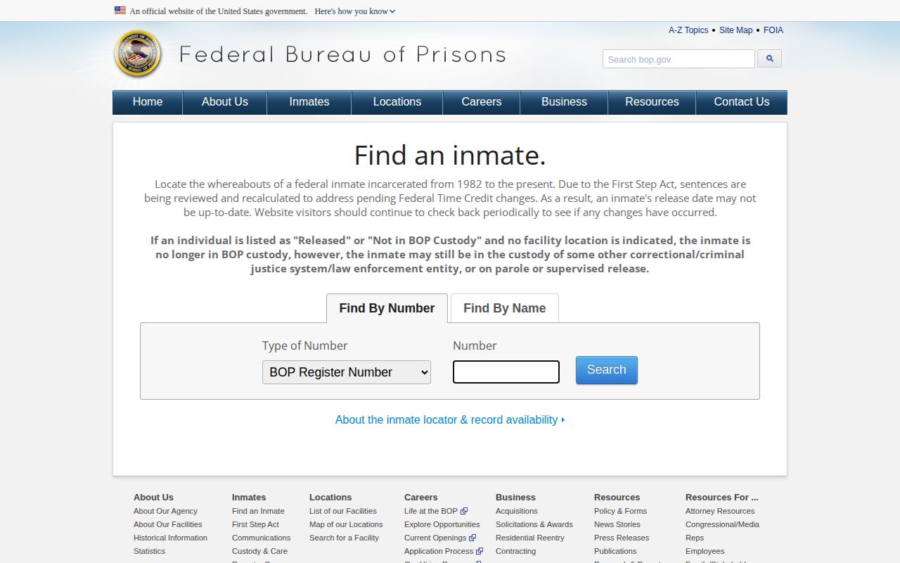 Federal Bureau of Prisons release locator for De Baca County research